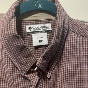 Columbia Button Down Dress Shirt, Men’s Large Long Sleeve Plaid